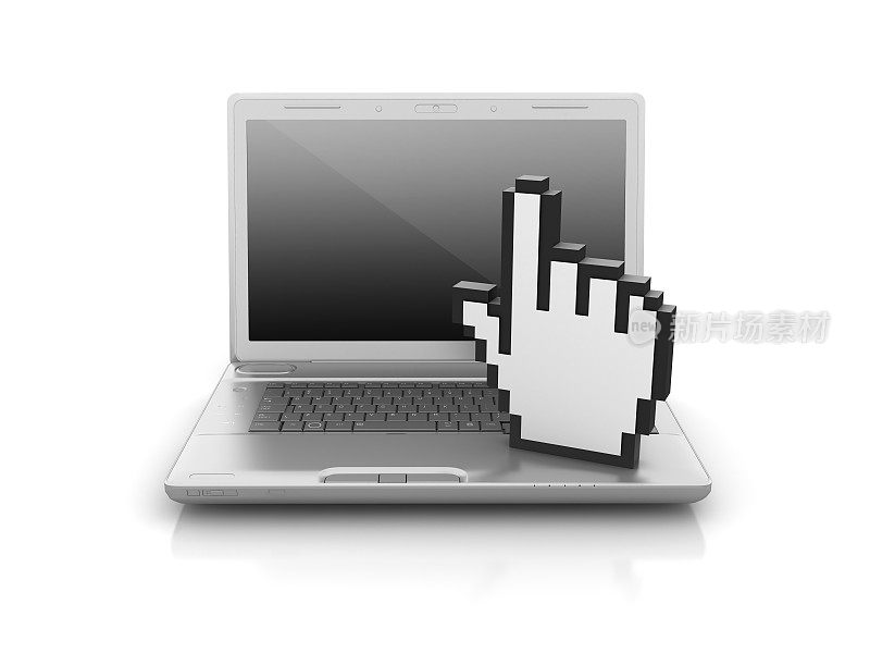 电脑笔记本电脑与电脑光标- 3D渲染